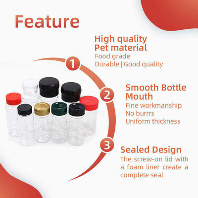 Het lege Duidelijke Plastic HUISDIER Zout Shaker Seasoning Jars Bulk van Kruidflessen 100Ml 250Ml