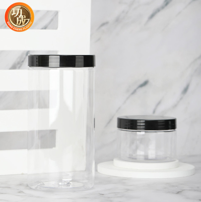 Chemische weerstand Duidelijke grote mond Plastic pet pot met deksels suiker verpakking