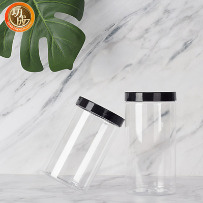 Chemische weerstand Duidelijke grote mond Plastic pet pot met deksels suiker verpakking