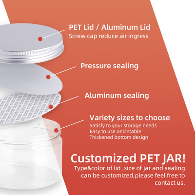Persoonlijke PET-plasticpotten Containers Doorzichtige PET-plasticpotten met deksel CQC